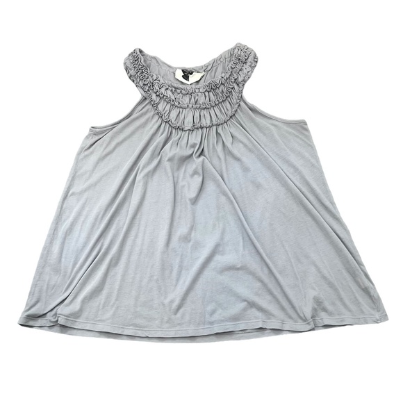 ANTHROPOLOGIE TEE PARTY LIGHT GRAY RUFFLED ELASTIC NECK LOOSE FIT TANK TOP - Picture 13 of 14